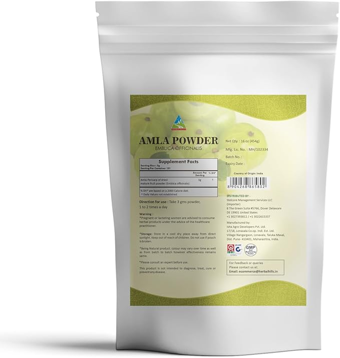 HERBAL HILLS Amla Powder 454 GMS Indian Gooseberry Emblica Officinalis Rich in Antioxidant (16 Ounce Pack of 1)