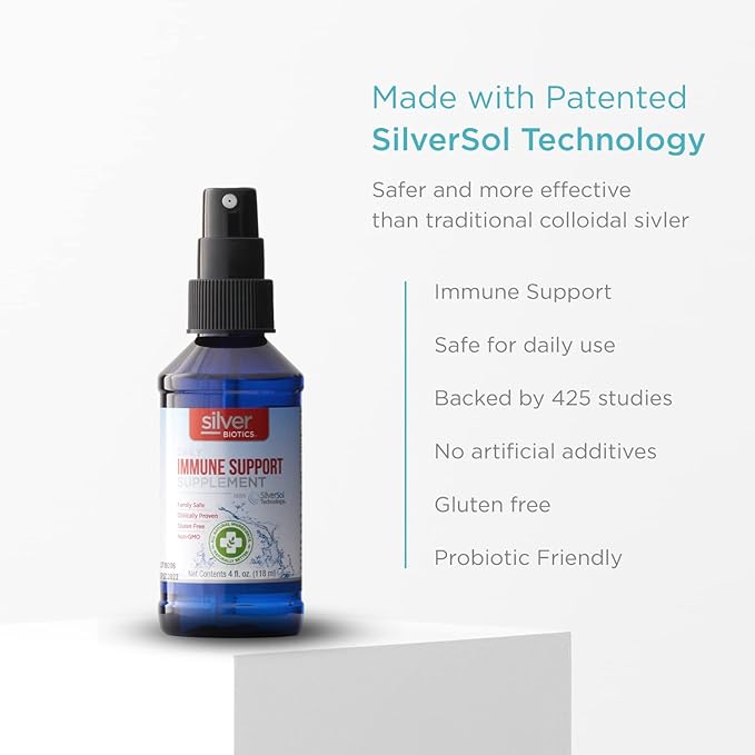 Silver Biotics Patented Multivalent SilverSol Technology | Ag₄O₄ 10 PPM Immune Support | Bio-Hacking Immune Building Natural Support | 4 oz. Sprayer