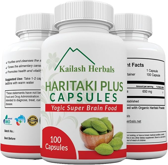 Organic Haritaki Capsules - Improves Digestion - Detoxification & Rejuvenation – Maintains Regularity - Brain Function- 100 Capsules Terminalia chebula | Vegan, Non-GMO