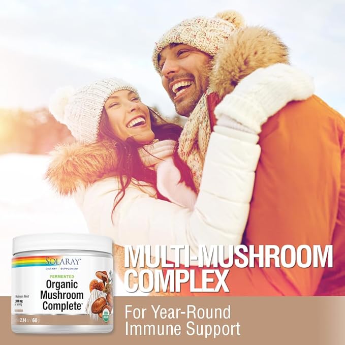SOLARAY Fermented Organic Mushroom Complete, Powder | Healthy Immune Function Support | 2,000 mg per serv. | 60g, 30 Serv