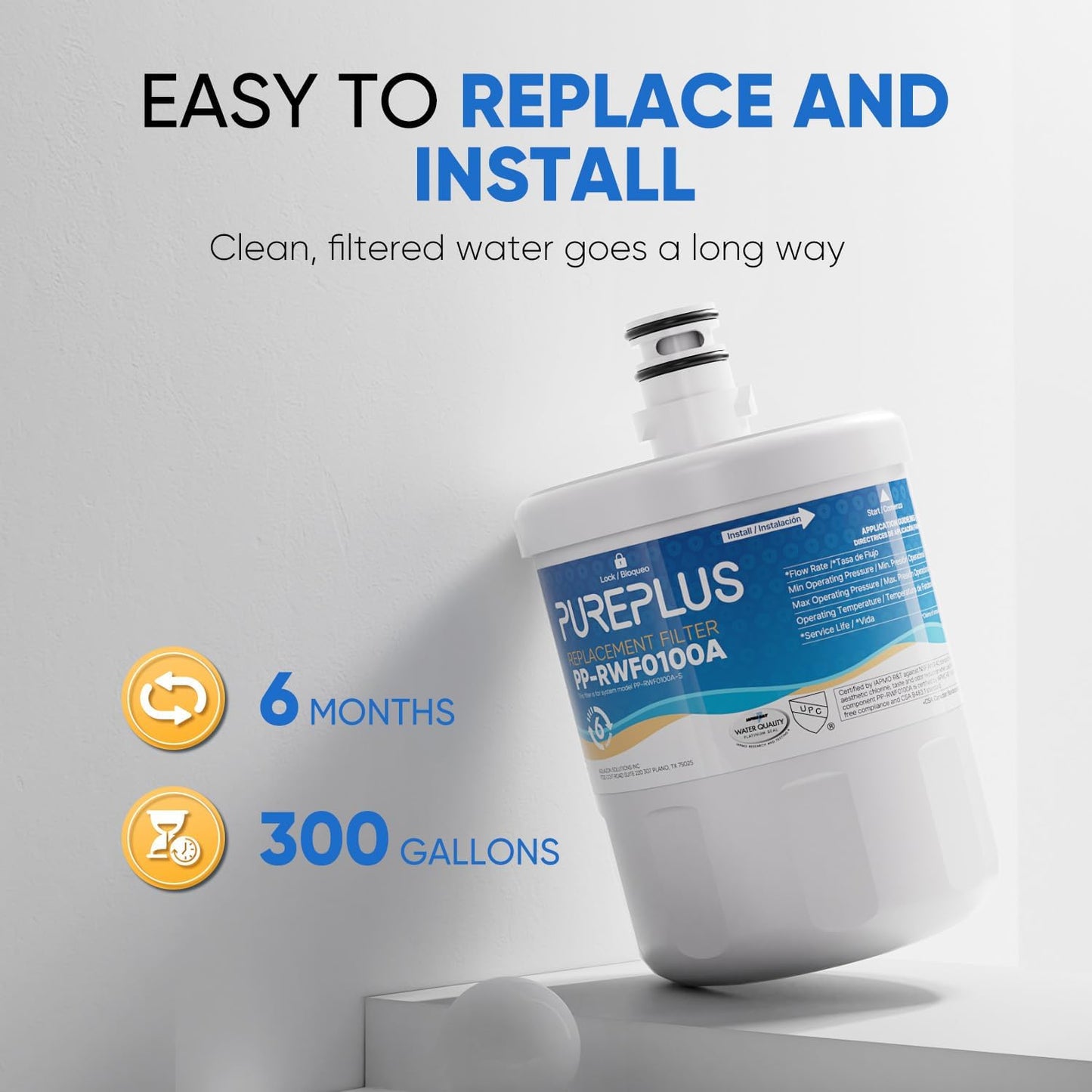 PUREPLUS Replacement for LG LT500P, 5231JA2002A, ADQ72910901, GEN11042FR-08, Kenmore 9890, 469890, HDX FML-1, ADQ72910907, LSC27925ST, LFX25974ST, LFX25973D, Refrigerator Water Filter, 4Pack