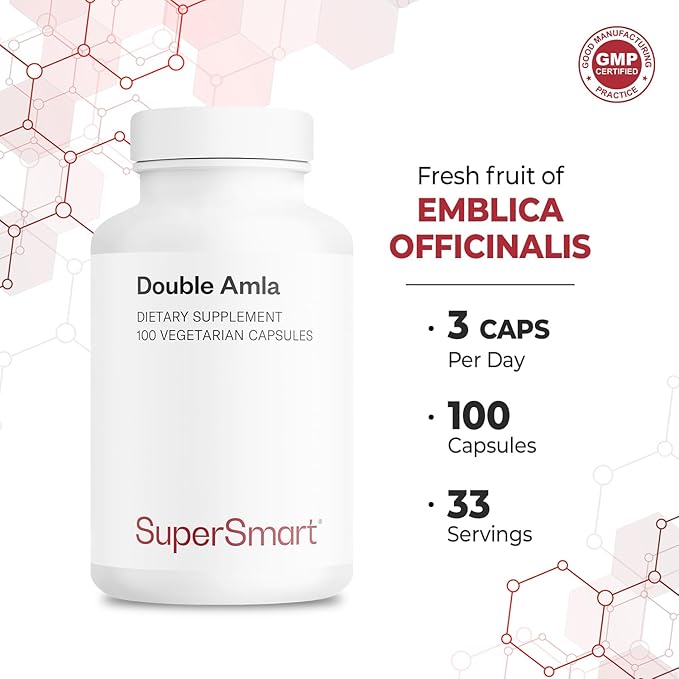 Supersmart - Double AMLA Supplement (Patented & High Strength) - Fresh Indian Gooseberry Extract - Emblica Officinalis | Non-GMO & Gluten Free - 100 Vegetarian Capsules