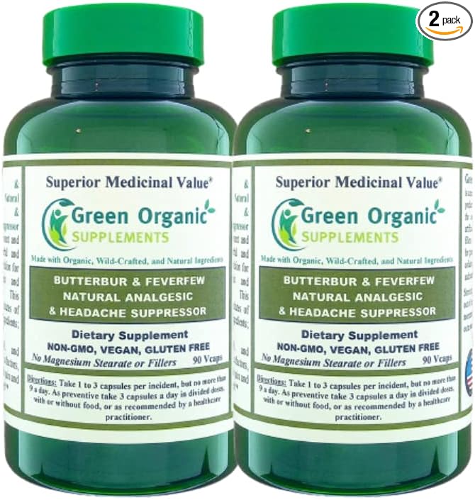 Butterbur, Feverfew, Analgesic, Painkiller, & Headache Suppressor, 90 VCaps, High Absorbable, Non-GMO, Gluten-Free (Pack of 2)