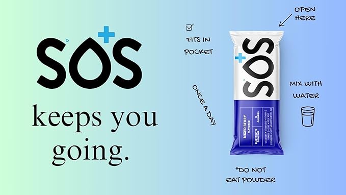 SOS Hydration Electrolyte Drink Mix (5 Servings + Reusable Bottle, Variety Pack)