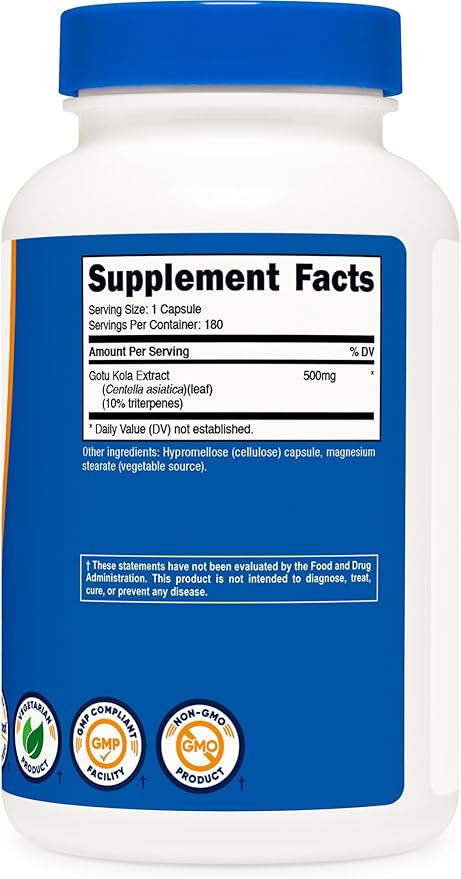 Nutricost Gotu Kola 500 MG, 180 Capsules - Vegetarian Capsules, Gluten Free, Non-GMO