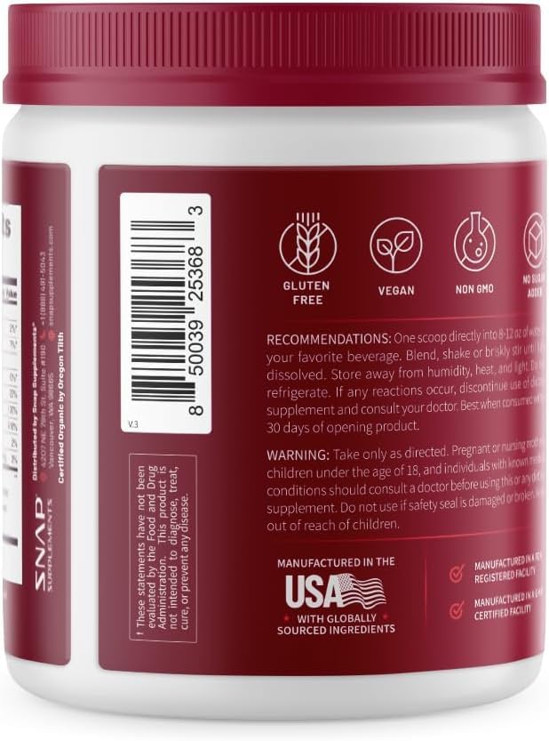 Snap Supplements Heart Beets, Organic Beet Root Powder, Cardiovascular Support Supplement for Men & Women, Beets, Pomegranate, B Vitamins & Red Spinach, Heart Health Support, 30 Servings, Mixed Berry