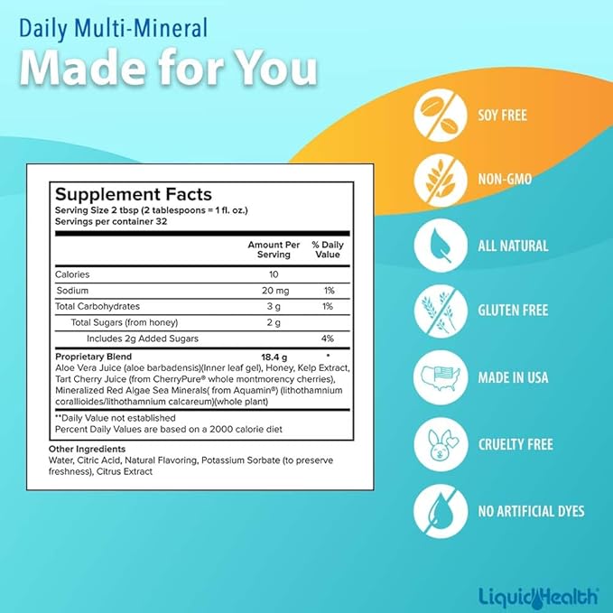 LIQUIDHEALTH Daily Multi Mineral Liquid Supplement with Fulvic Acid, Plant Based Ionic Aquamin Sea Trace Ocean Minerals - Immune Support, Energy, Gut Health, Detox - Made in USA, Vegetarian (3 Pack)