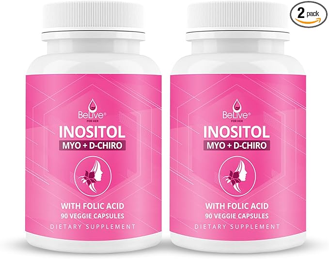 BeLive Myo-Inositol & D-Chiro Inositol Supplement – 2 Pack – 90 Capsules Each – 40:1 Ratio with Folic Acid for Women