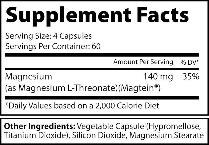 Magtein Magnesium L-Threonate, Memory & Cognitive Function Support, Magnesium Supplement with Essential Minerals for Men & Women, 2000 MG Per Serving, 240 Easy-to-Swallow Capsules