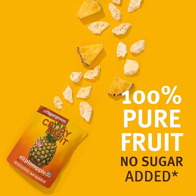 Crispy Green Natural Freeze-Dried Fruit, Pineapple Single-Serve, No Sugar Added, 0.63 Ounce (Pack of 12)
