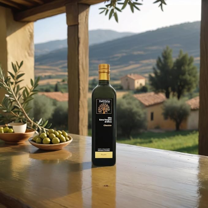 Dell'Orto Classic Ultra Premium Extra Virgin Olive Oil (750ml) | Award-Winning, First Cold Pressed | Low Acidity, Polyphenol Rich Olive Oil | Harvest Date, Campania Family Estate | 25.4 Fl Oz