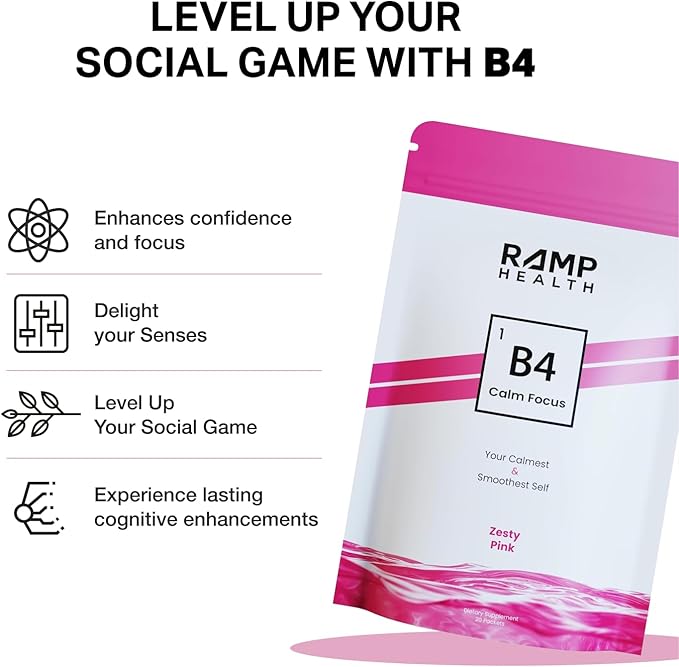 B4 - Supplement - Available in 6 Flavors - L-Theanine, Lemon Balm Extract, and More - 20 Count (20 Packets, Zesty Pink)