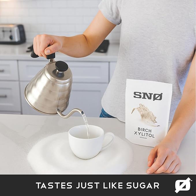 SNO Pure Birch Xylitol Sweetener - 1lb Resealable Bag | Low Calorie, Non-GMO, Gluten-Free, Vegan, Kosher | Paleo, Diabetic, & Keto-Friendly | Pharmaceutical Grade, No Aftertaste Sugar Substitute