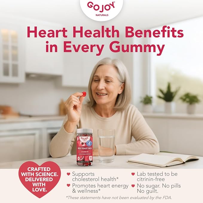 Sugar-Free Red Yeast Rice with CoQ10 Gummies - Cholesterol Supplements with Red Rice Yeast 1000 mg. - Cholesterol Gummies Complex - Vegan, Non-GMO, Gluten-Free & Citrinin-Free Supplement