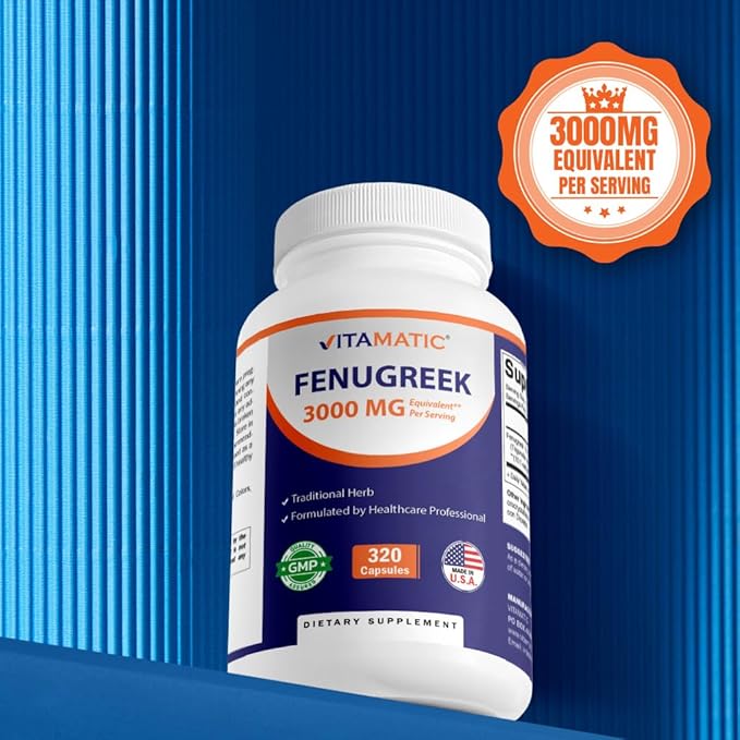 Vitamatic Fenugreek Capsules Extra Strength 3000 mg Equivalent Per Serving (from 10:1 Extract 300 mg) - Trigonella Foenum-Graecum - Methi Seeds Powder Pills - 320 Vegetarian Capsules - 2 Pack