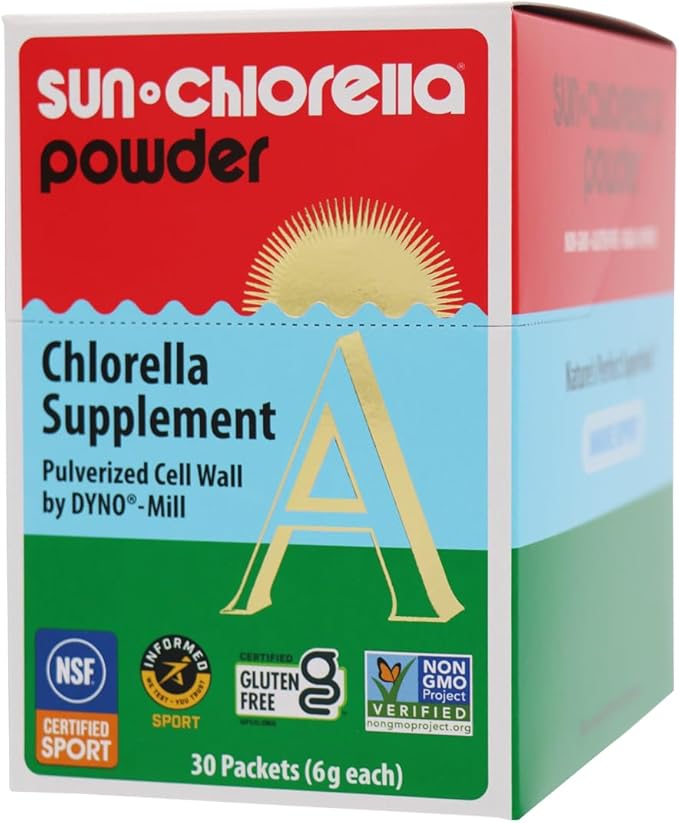 Sun Chlorella Powder Green Algae Superfood Supplement Supports Whole Body Wellness Immune Defense, Gut Health & Natural Energy Boost - Chlorophyll, B12, Protein, Non-GMO - 30 Packets