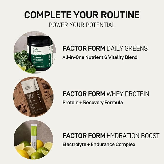 FACTOR FORM Daily Greens Superfood Powder | 5 Functional Blends for Gut Health, Energy & Immunity | Prebiotics, Probiotics, Adaptogens, B Vitamins (30 Servings, Jar)