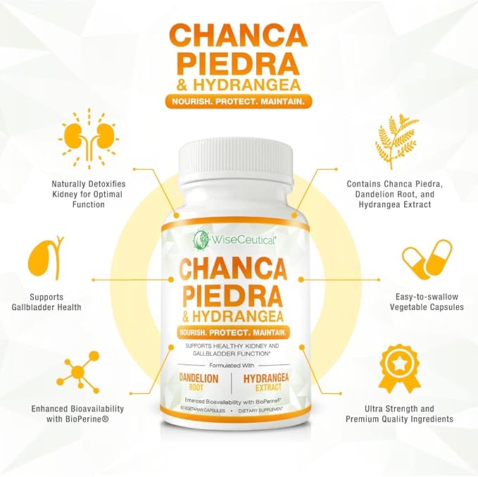 Max Strength Chanca Piedra, Hydrangea & Dandelion Root - Natural Kidney & Gallbladder Formula - Stone Breaker, Flush Impurities, Cleanse Urinary Tract - Enhanced with BioPerine. 60 Veggie Capsules.