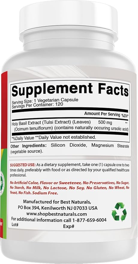 Best Naturals Holy Basil Extract 500 mg 120 VCaps (120 Count (Pack of 2))