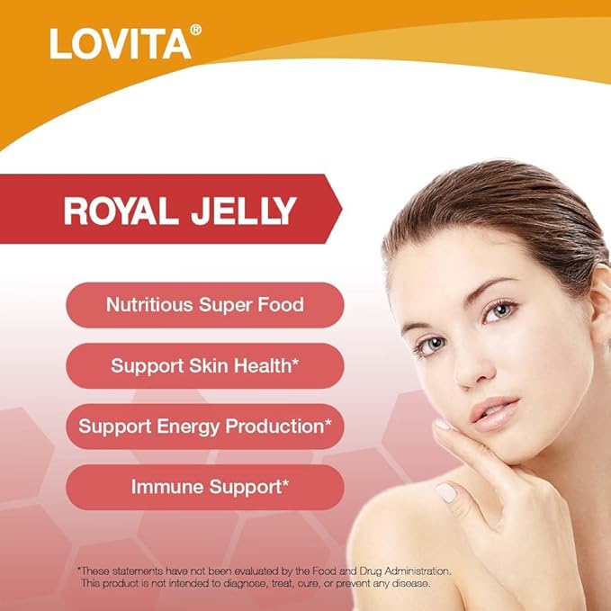 Lovita Royal Jelly 333 mg, 3:1 Concentrate, with 20mg 10-HDA, Natural Source Super Food, Supports Skin Health & Energy Production, 60 Capsules (Pack of 3)