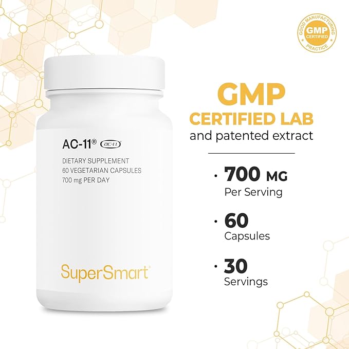 Supersmart AC-11 Supplement 700mg per Day (Cat's Claw Extract) - Uncaria Tomentosa Bark | Non-GMO & Gluten Free - 60 Vegetarian Capsules