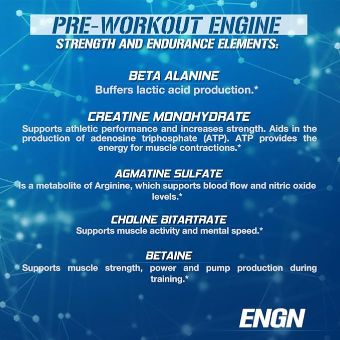 EVL Intense Pre Workout with Creatine - ENGN Energizing Pre Workout for Men Powder Drink for Lasting Energy Focus and Recovery - with Beta Alanine Caffeine and L Theanine - Blue Raz