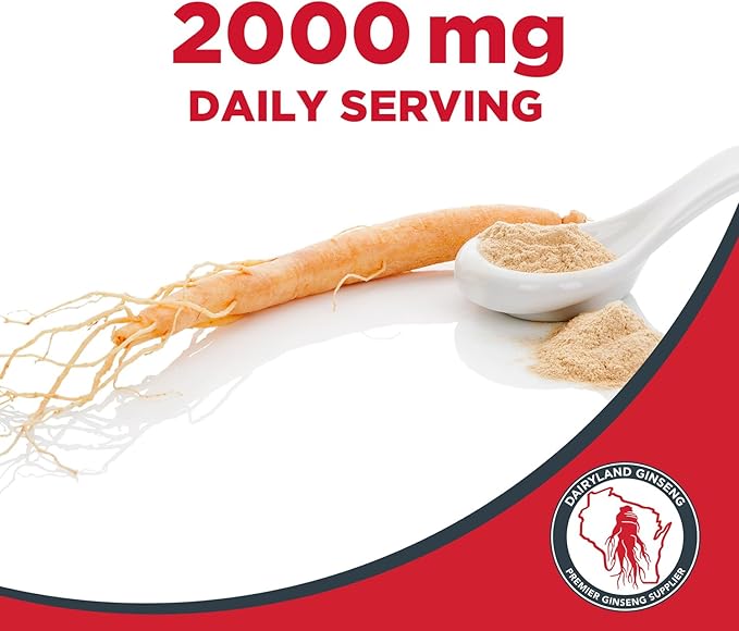 Dairyland Korean Red Panax Ginseng Capsules - 2000 mg Concentrated Potent Ground Ginseng Root Extract - No Fillers, Binders or Other Additives. (75 ct)
