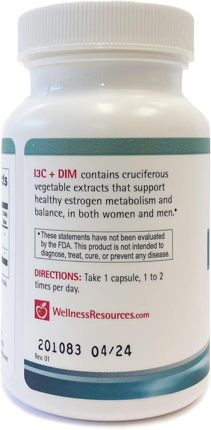 Wellness Resources I3C + DIM for Healthy Estrogen Metabolism, Detoxification (60 Capsules) - 300mg I3C + 100mg DIM - Vegan, Gluten-Free