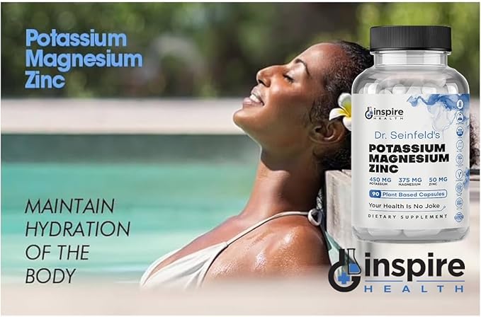 Magnesium Potassium Supplements w/Zinc - 90 Capsules - Magnesium Potassium Zinc for Vascular Health – High Absorption Vegan Supplement for Leg Cramps & Sleep Dr Seinfeld