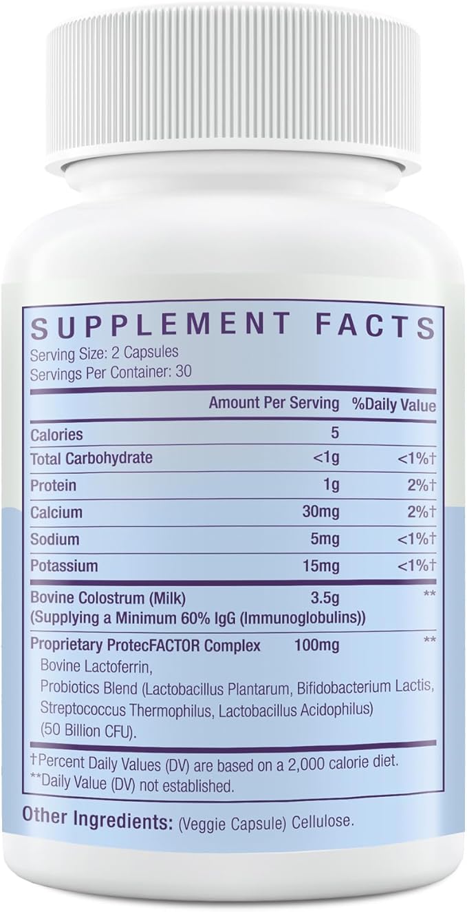 Bovine Colostrum Capsules Supplement 1300mg - Extra High 60% IgG Bovine Colostrum - Gut, Bone, Exercise, Immune - 120 Capsules
