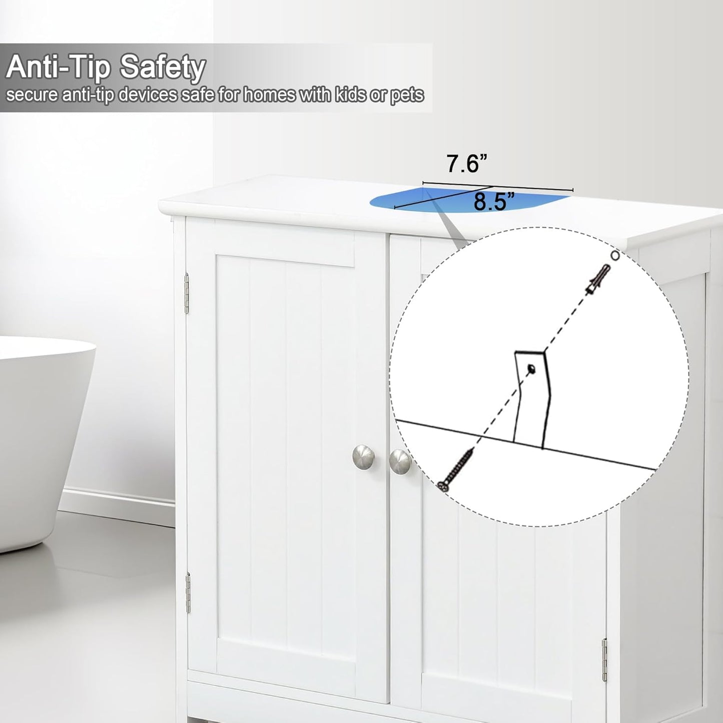 Pedestal Sink Storage Cabinet, Under Sink Cabinet with 2 Doors and Adjustable Shelf, Bathroom Sink Cabinet with U-Shape Cut-Out, Under Pedestal Sink Storage Cabinet for Bathroom, White