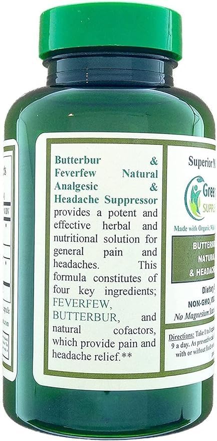 Butterbur, Feverfew, Analgesic, Painkiller, & Headache Suppressor, 90 VCaps, High Absorbable, Non-GMO, Gluten-Free (Pack of 2)