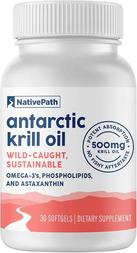 NativePath Wild-Caught Antarctic Krill Oil 500mg - Premium Astaxanthin 200mcg Phospholipid-Bound Omega-3 EPA DHA - Pure Formula GMP Certified Third Party Tested - 30 Softgels