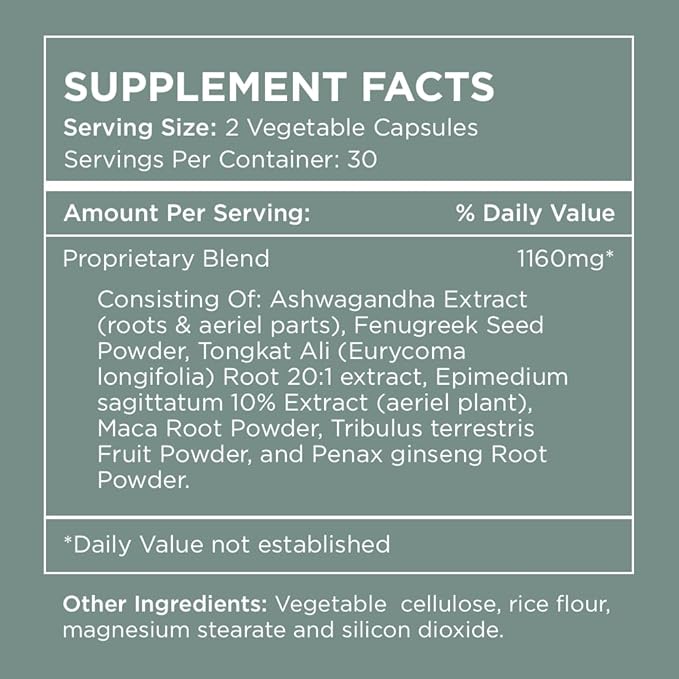 Pure for Men T-Support Supplement | Vegetarian Total Support for Men with Maca, Vitamin D, & Ashwagandha, Muscle Health | Endurance, Strength, Focus, & Energy Support | 60 Capsules