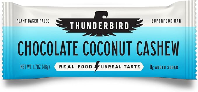 Thunderbird Bars Energy Snack, Gluten-Free with Protein, Healthy Real Food, Vegan Paleo Non-GMO, No Added Sugar, Chocolate Coconut Cashew Flavor (12 Count, 1.7 oz. Bars)