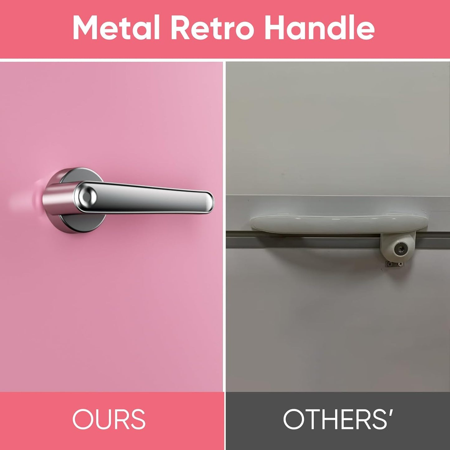 Upstreman 3.2 Cu.Ft Retro Mini Fridge with Bottle Opener, Energy Saving, Adjustable Thermostat, Metal Handle, LED Lamp, Mini Refrigerator for Bedroom, Office, Dorm-BR321 PRO (Pink)