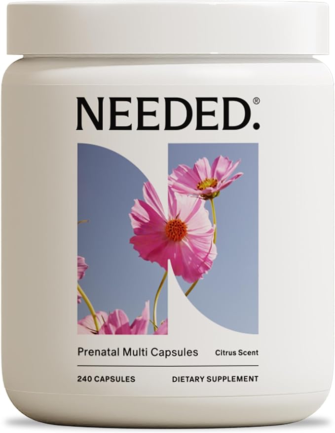 Needed. Prenatal Multivitamin with Citrus Scent Insert - Complete Prenatal Multi for Before, During, & After Pregnancy - 26 Optimal Nutrients Including Choline, Vitamin B, & Folate - 30 Day Supply