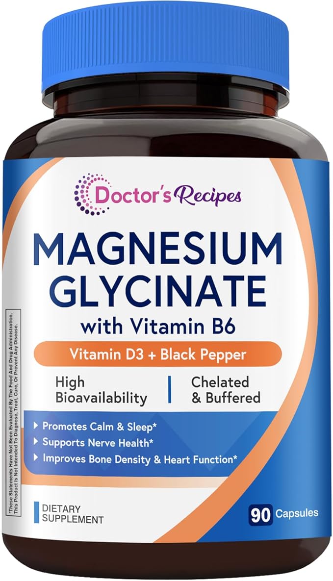 Doctor’s Recipes Magnesium Glycinate 420mg with Vitamin B6 & D3 | Enhanced Absorption with Black Pepper | Supports Nerve, Sleep & Heart Health | Non-GMO, 90 Vegan Capsules
