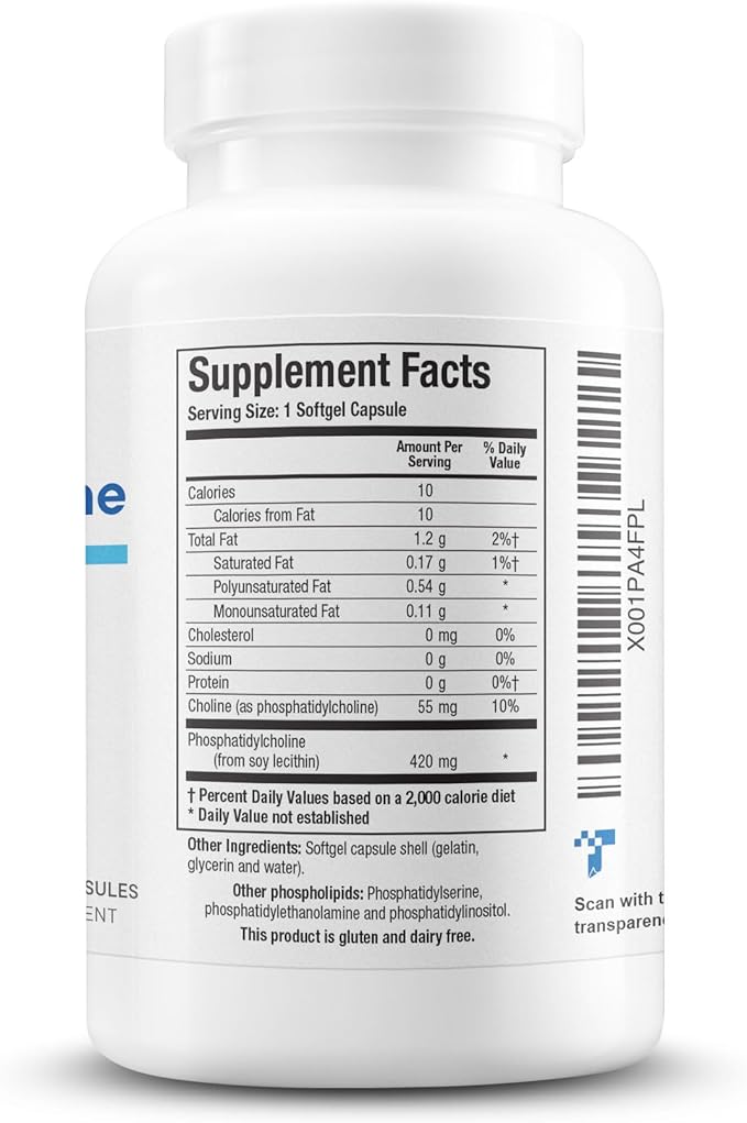 Biotics Research Phosphatidylcholine 420 mg/softgel, Healthy Cognitive Function, Derived from Lecithin, Contains Choline for Neurotransmitter Acetylcholine, 100 Servings