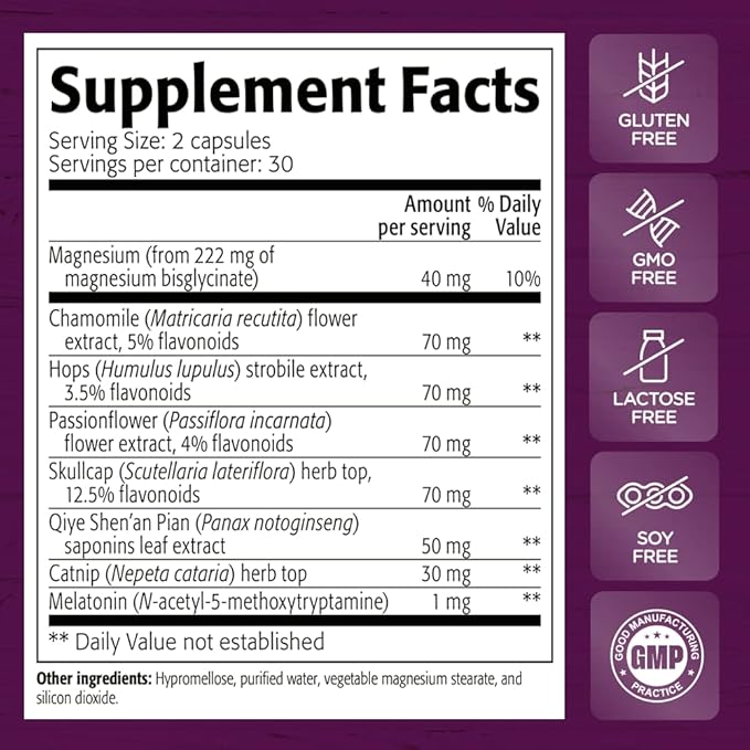 NEW ROOTS HERBAL Sleep Supplement, with Passion Flower, Chamomile, Hops, Panax Gingseng, Skullcap, Magnesium, Melatonin (60 Veg Caps) | Natural Sleep Aid