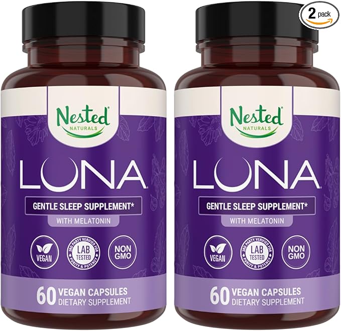 Nested Naturals Luna Sleep Aid - Non-Habit Forming Natural Sleeping Pills for Adults with Naturally Sourced Ingredients - Valerian Root, Melatonin, Chamomile, Lemon Balm, and More - 120 Vegan Capsules