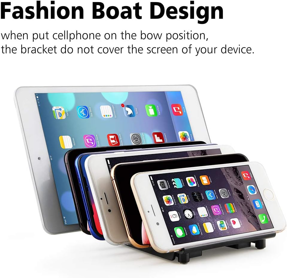 Adjustable Universal Multi Device Organizer Dock Stand Holder, Tablet Cell Phone Desktop Stand for iPhone Samsung Galaxy Google Nexus Kindle (Black)- No Charging Port