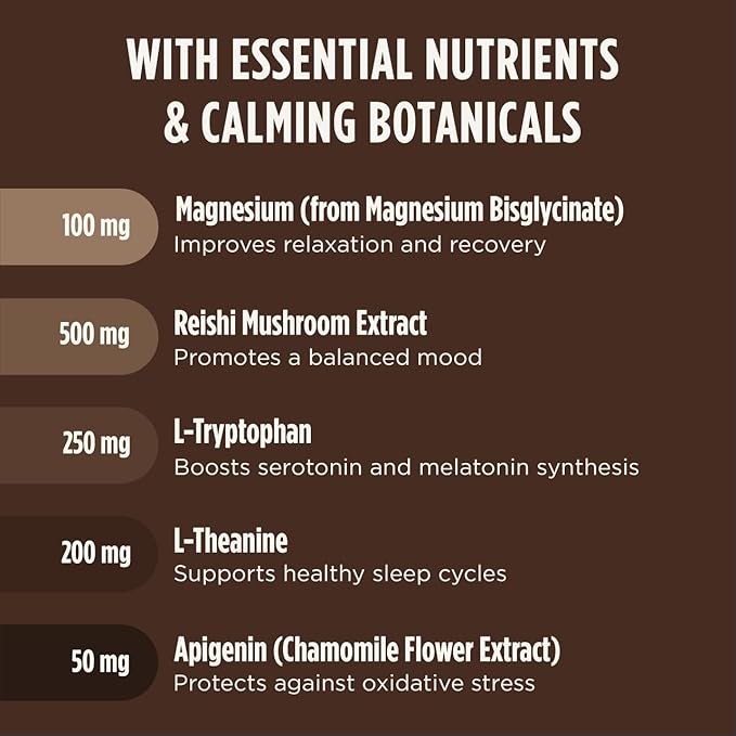 Calm Evening Tonic Sleep Powder - Cinnamon‑Cocoa Nighttime Superfood Drink Mix - Magnesium, L‑Theanine, Reishi Mushroom & L‑Tryptophan for Deep Sleep & Recovery, No Grogginess - 20 Servings