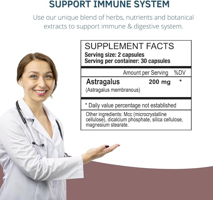 Astragalus Root Capsules - Immune & Digestive Support Supplement - Natural Formula, Boosts Energy, Improves Digestion - Astragalus Membranaceus Extract - 60 Count (30 Servings)