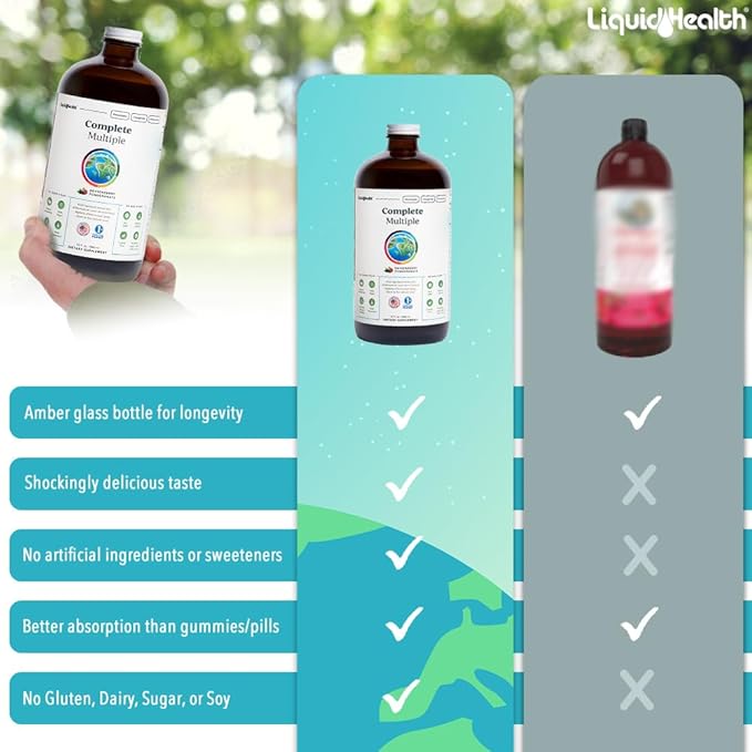 LIQUIDHEALTH Complete Multiple Adult Liquid Multivitamin - Essential Vitamins, Minerals & Nutrients, Immune Support, Gut Health, Energy, Detox - Made in USA, Vegan, Non-GMO, Sugar-Free (3 Pack)
