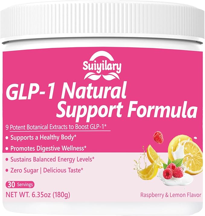 GLP-1 Booster Supplement Powder, Yerba Mate, Natural 9 Plant Extracts, Activate GLP-1 Production, Digestive Gut Healthy for Women Men, Sugar-Free (30 Servings, Raspberry Lemon)