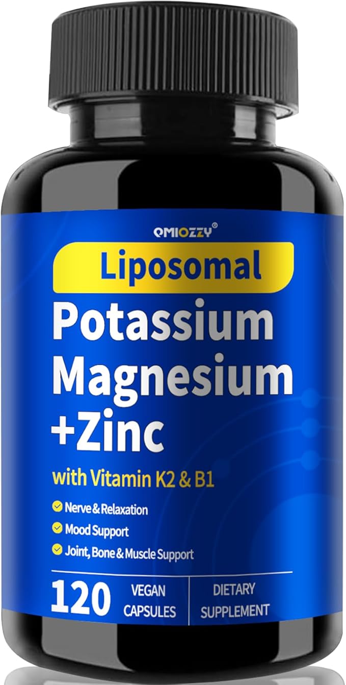 Potassium Magnesium Supplement, 1600mg Liposomal Magnesium Aspartate, Potassium Chloride, with Zinc, K2, Vitamin B1 for High Blood Pressure, Support Vascular, Bone & Leg Cramps, 120 Veg Capsules