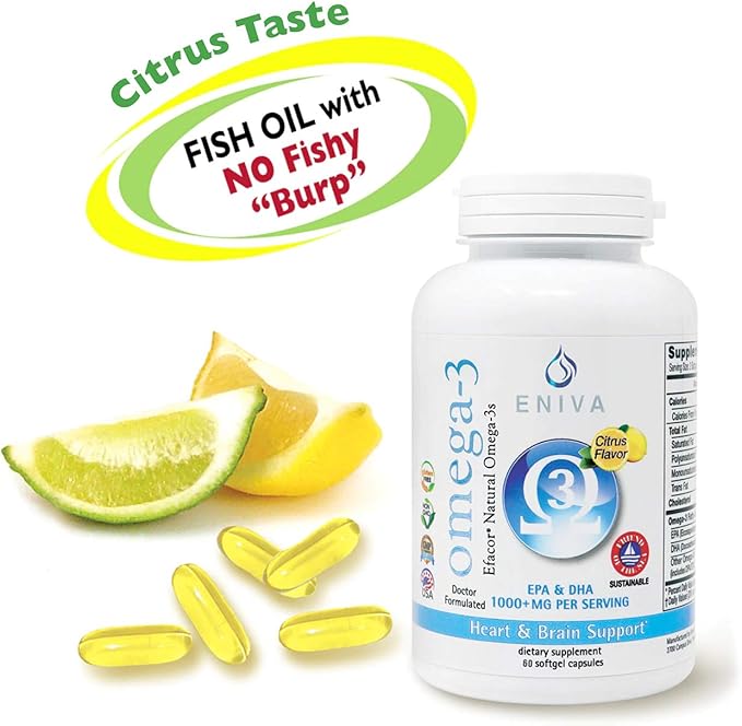 Eniva Health Omega-3 Fish Oil | 1120 MG | High EPA/DHA Premium Fish Oil Daily Supplement for Heart, Brain & Immune Support for Adults, Men & Women - 120 Capsules