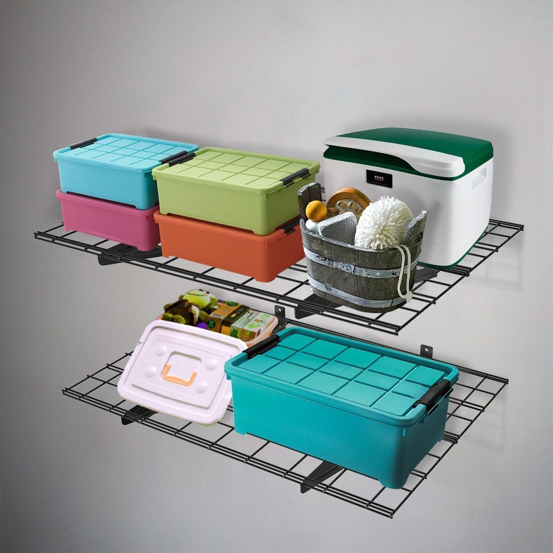 FLEXIMOUNTS 2 Pack 2x4ft Garage Shelving, Wall Shelf Garage Storage Rack, 24-inch-by-48-inch, Black, Classic Series