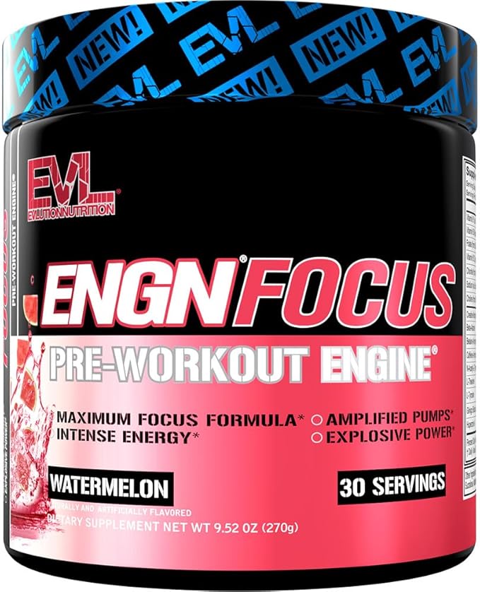 Evlution Nutrition ENGN Focus - Intense Pre-Workout with Creatine - Maximum Focus Formula - Pre-Workout Powder for Lasting Energy - with Beta-Alanine & Caffeine - 30 Servings - Watermelon